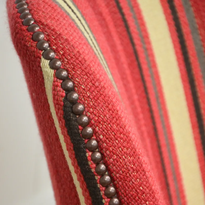 Reupholstered Striped Armchair with Studding Details