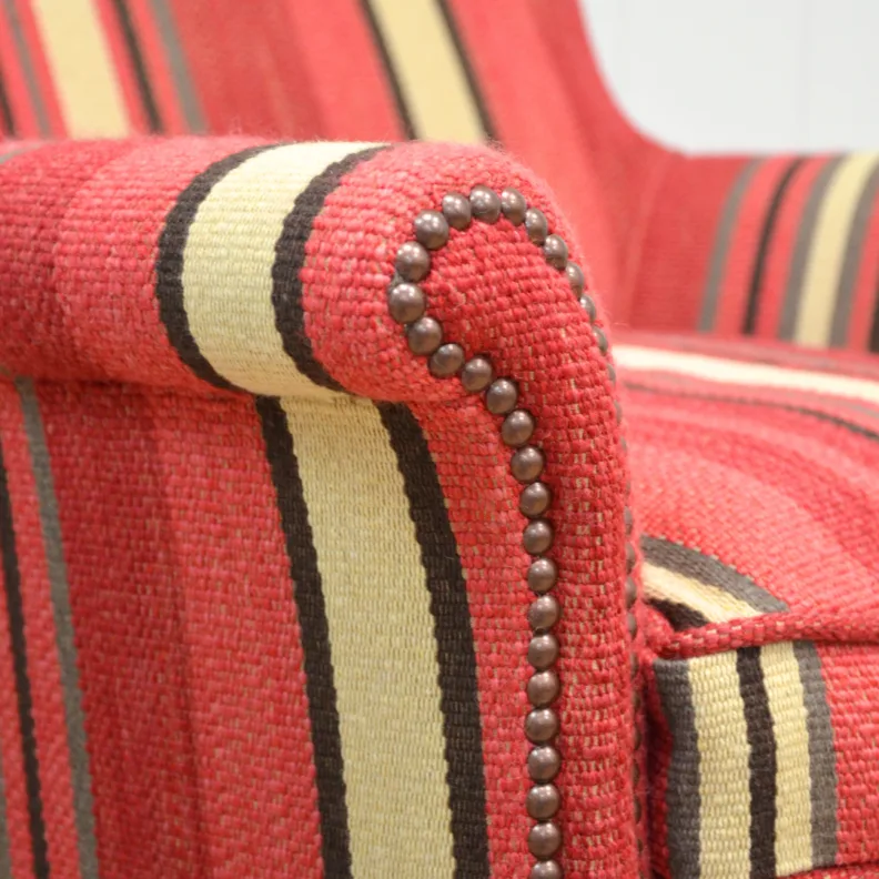 Reupholstered Striped Armchair with Studding Details
