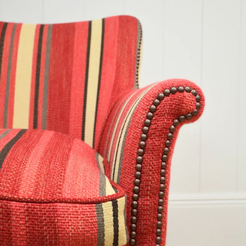 Reupholstered Striped Armchair with Studding Details
