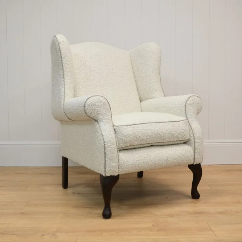 Reupholstered White Boucle Wingback Armchair