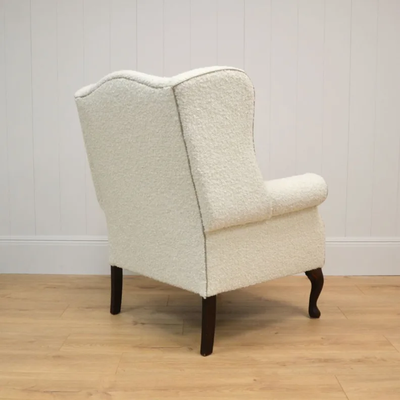 Reupholstered White Boucle Wingback Armchair