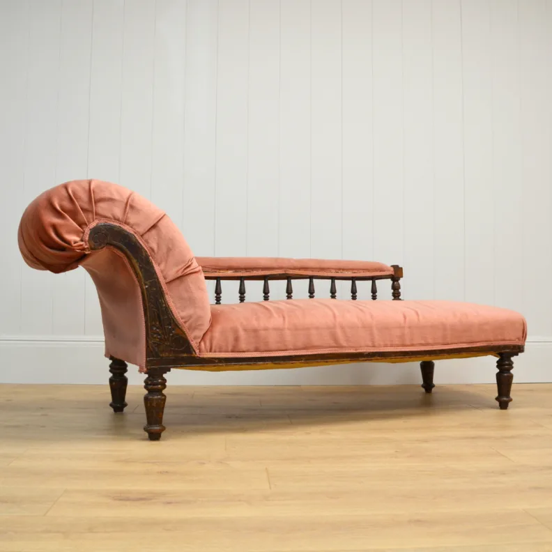 Chaise Longue Reupholstered in a Bright Marble Velvet Fabric