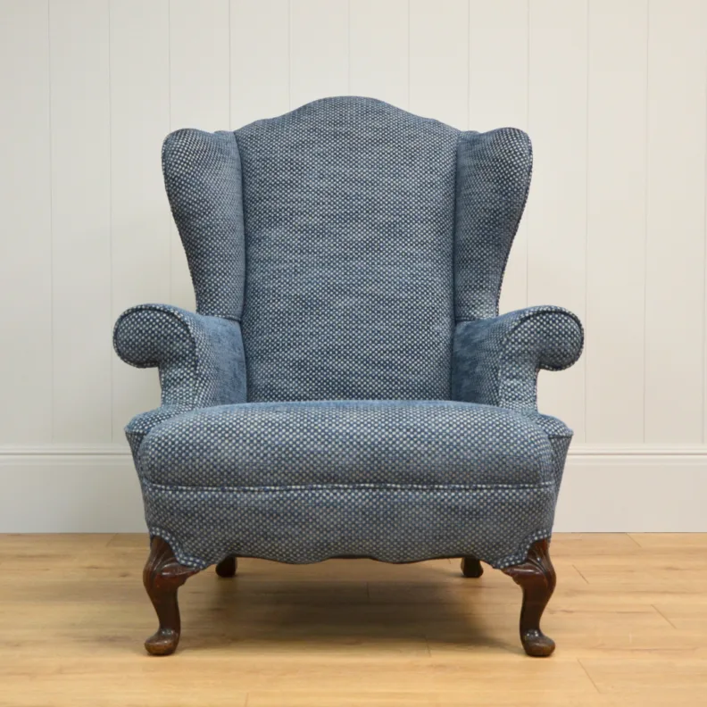 Reupholstered Twin Wingchairs in Cut Velvet Fabric