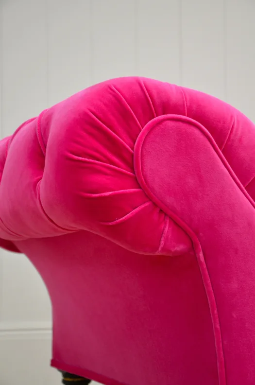 Antique Chaise Longue Reupholstered With a Bright Pink Velvet