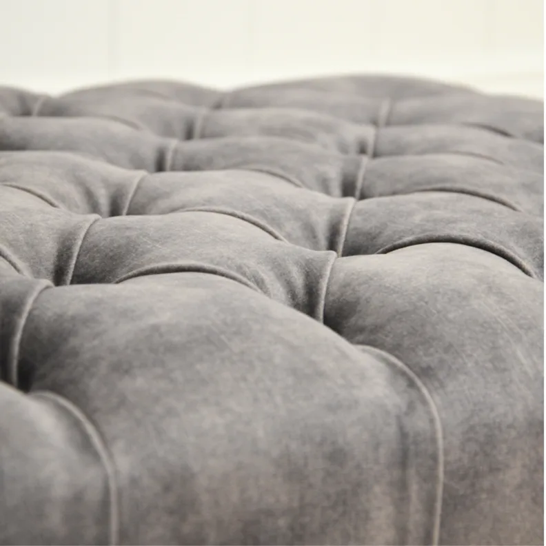 Dark Grey Upholstered Ottoman With Deep Buttoning