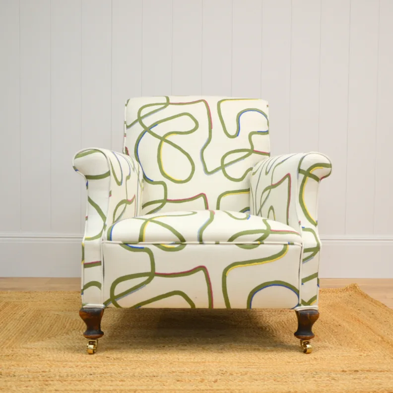 Twin Armchairs Reupholstered in Kit Kempt GP&JBaker Fabric